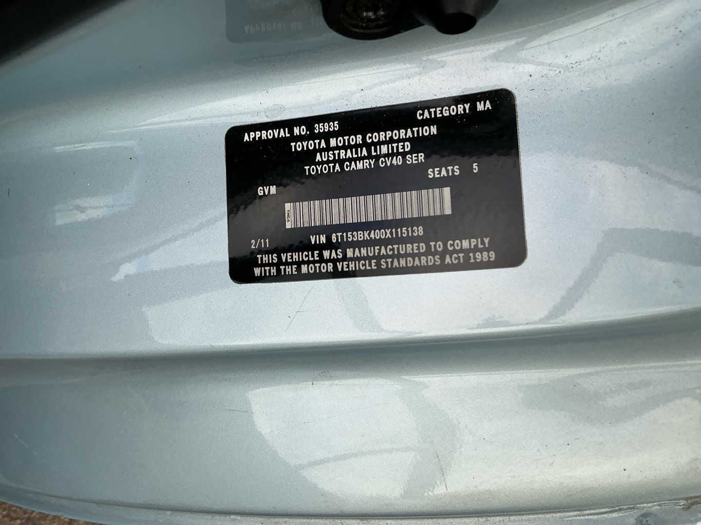2011 Toyota Camry Altise XV40