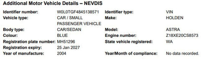 2004 Holden Astra CD TS