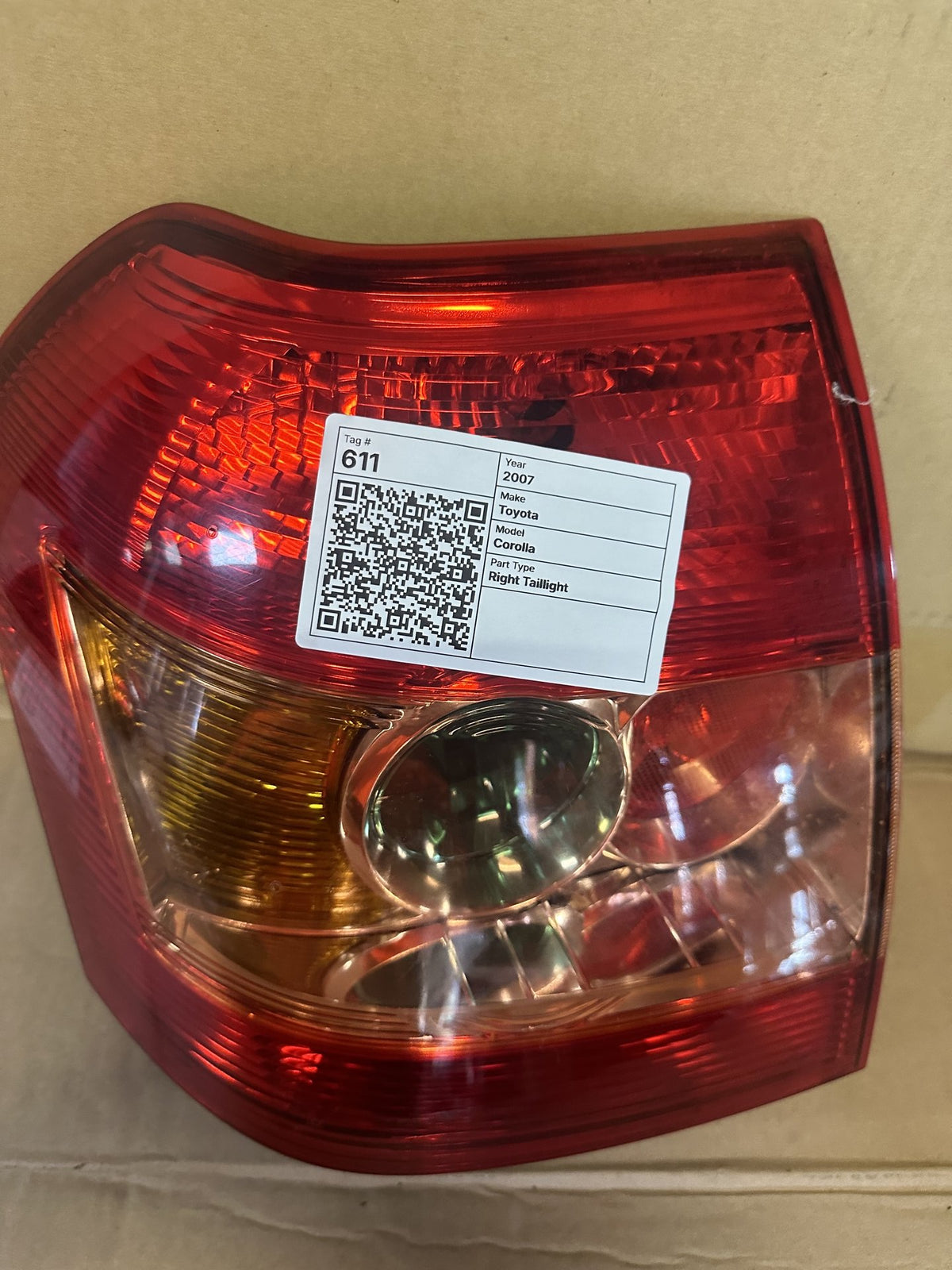 2007 Toyota Corolla Corolla Hatchback Right Taillight 1387