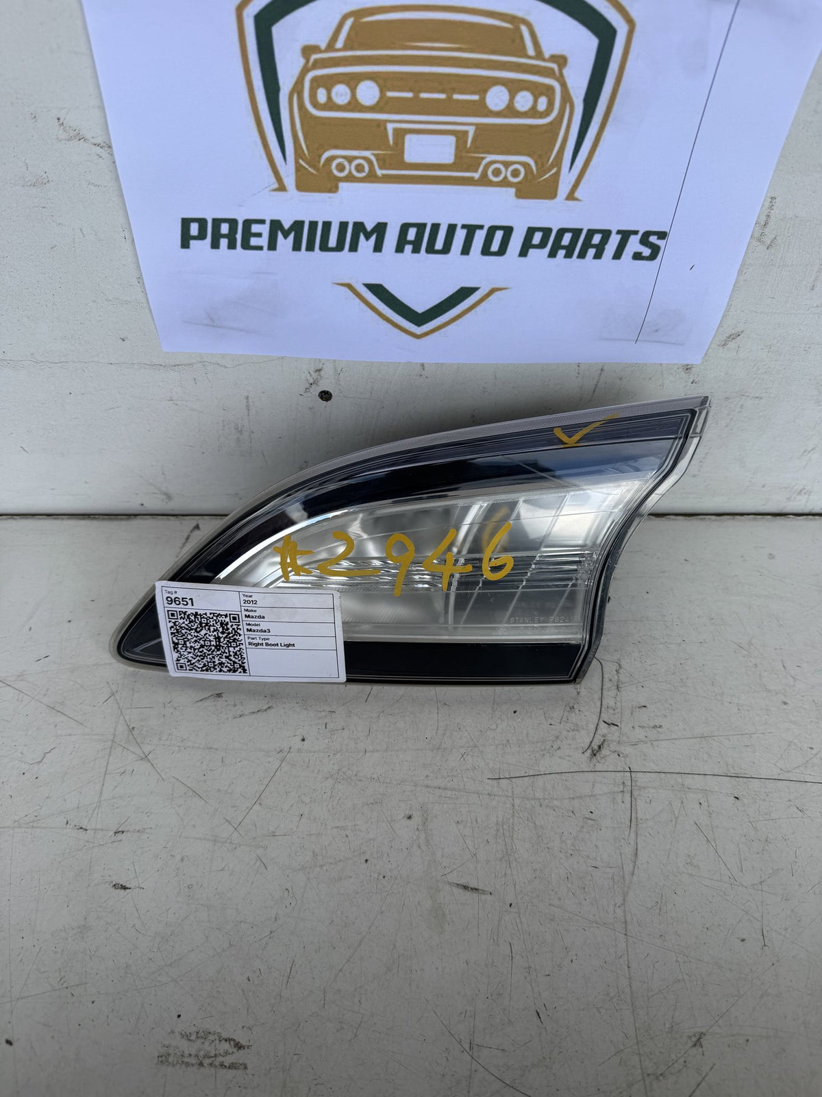 2012 Mazda Mazda3 Hatchback Right Boot Light