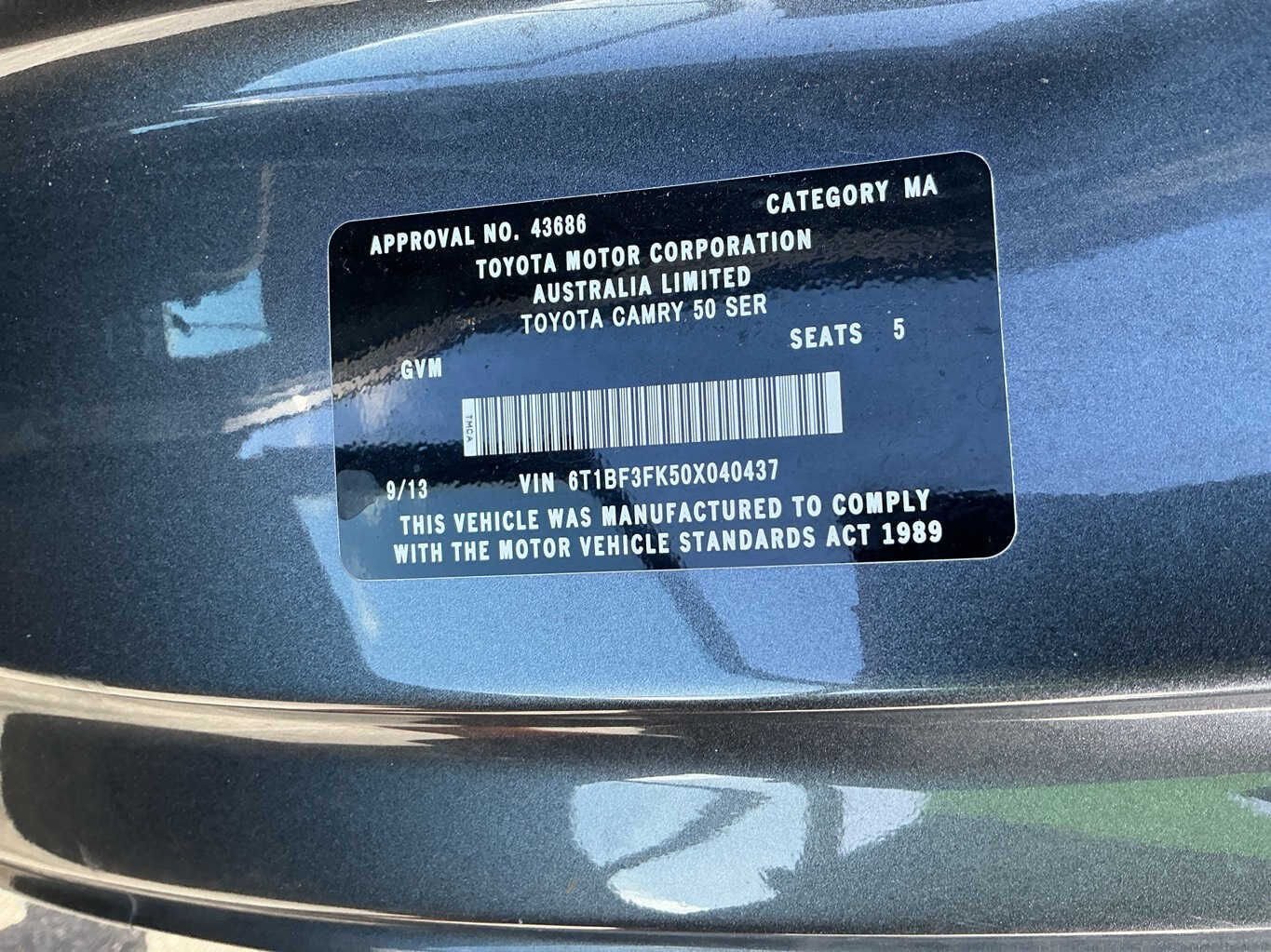 2013 Toyota Camry Altise XV50