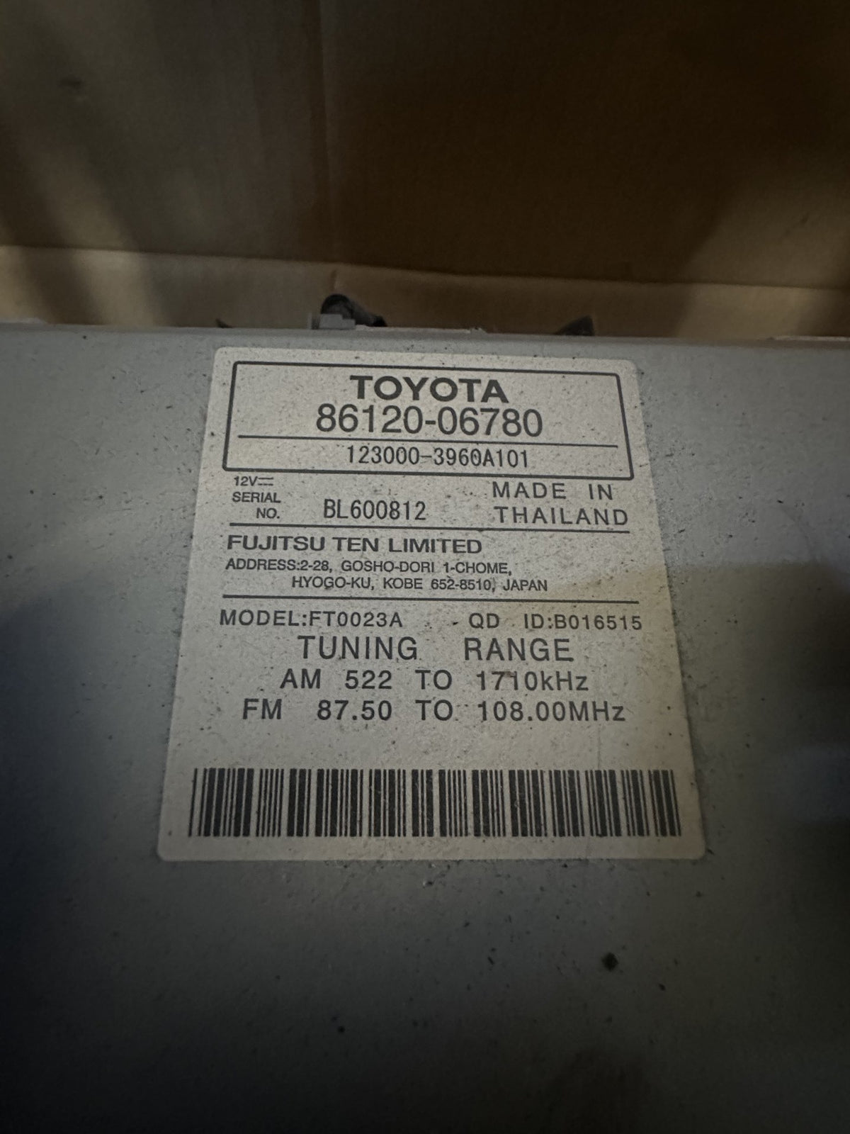 2014 Toyota Camry Camry Asv50r Sedan Stereo Head Unit 8612006780