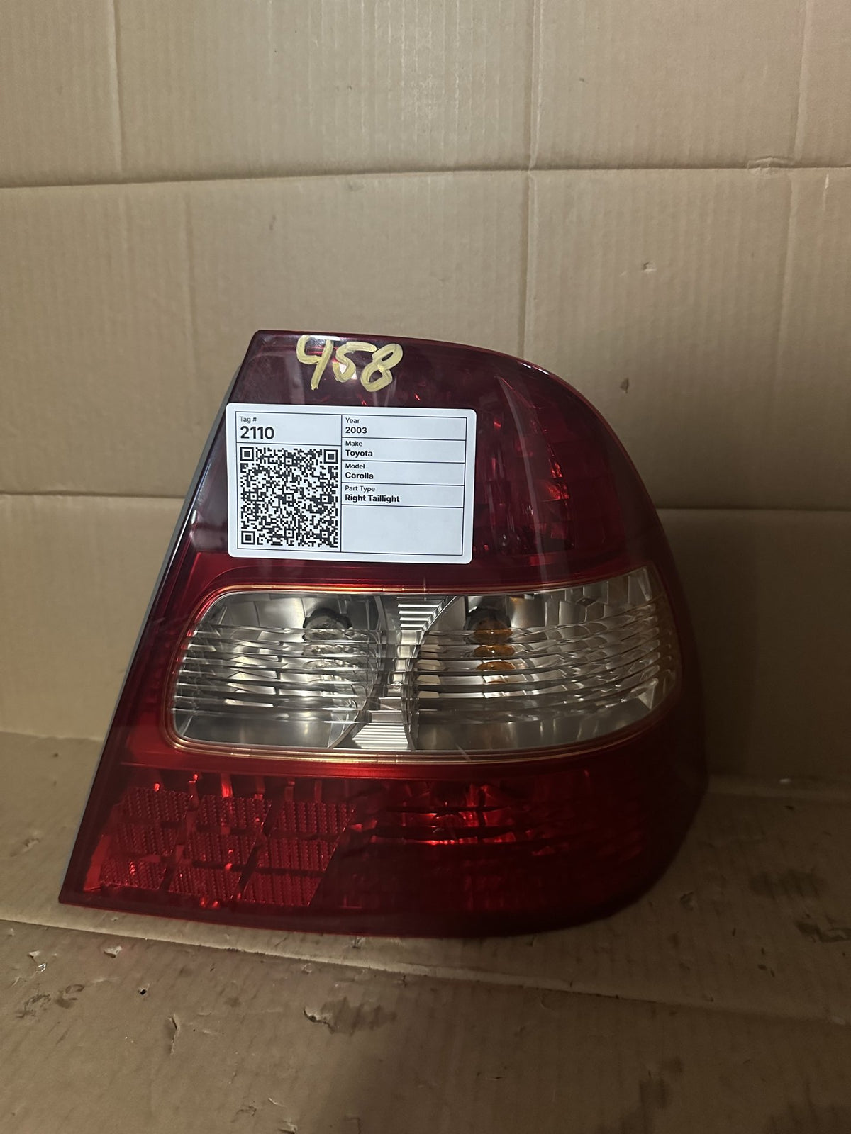 2003 Toyota Corolla E120 Sedan Right Taillight 12280