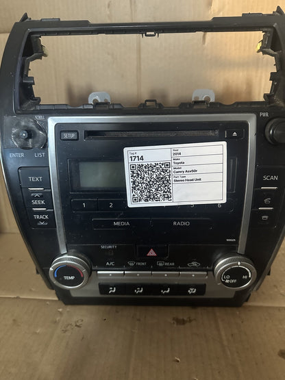 2014 Toyota Camry Camry Asv50r Sedan Stereo Head Unit 8612006780