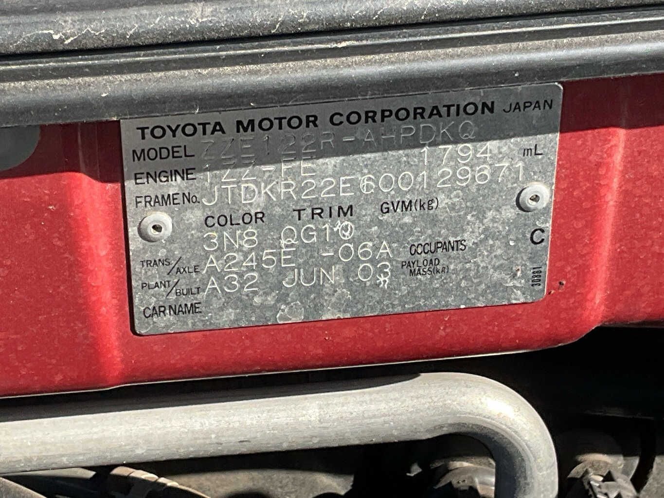 2003 Toyota Corolla  E120Hatchback 
Toyota
Corolla